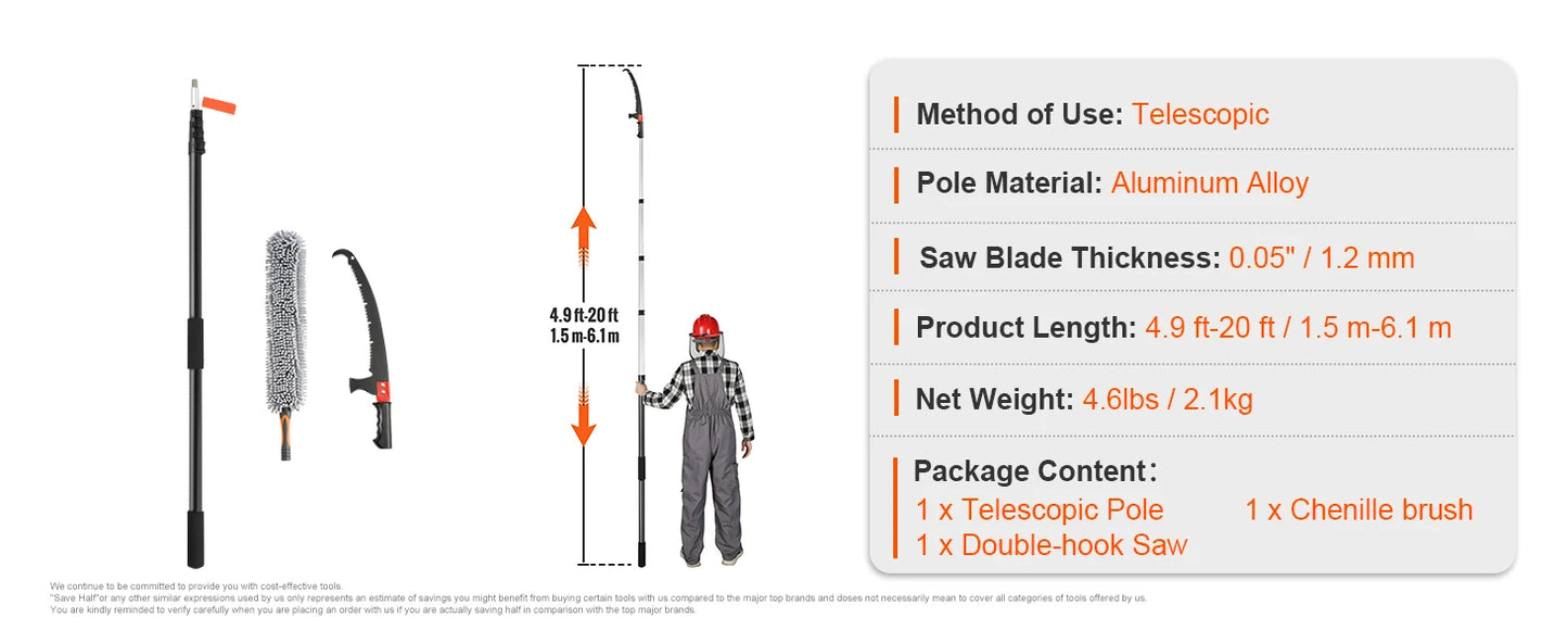 SucceBuy Manual Pole Saw Extendable Tree Pruner