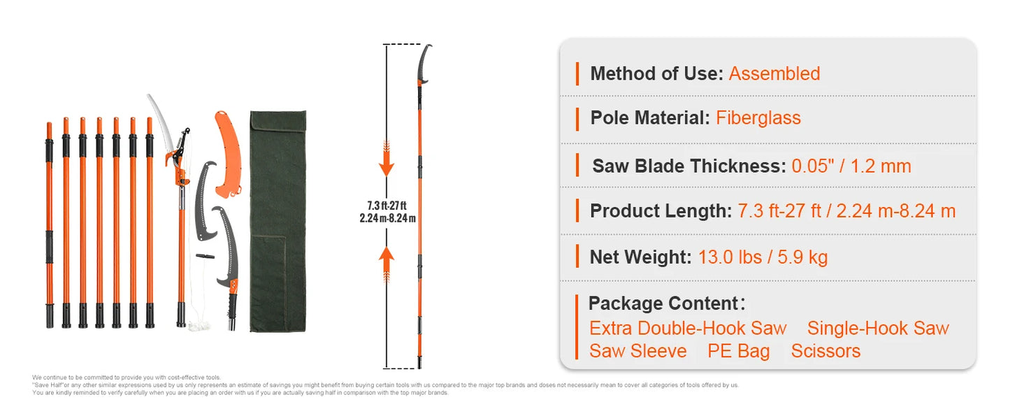SucceBuy Manual Pole Saw Extendable Tree Pruner