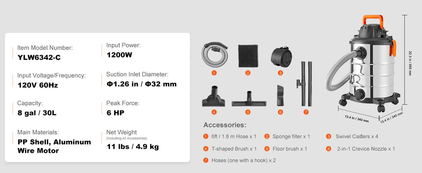 SucceBuy Stainless Steel Wet Dry Shop Vacuum
