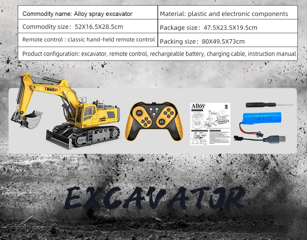 RC Spray Excavator Truck Simulation Sound Led