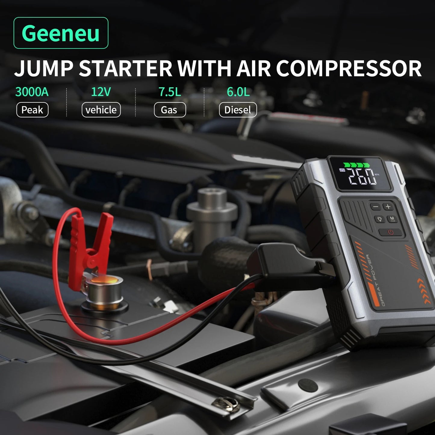 Portable Car Jump Starter With Air Compressor,