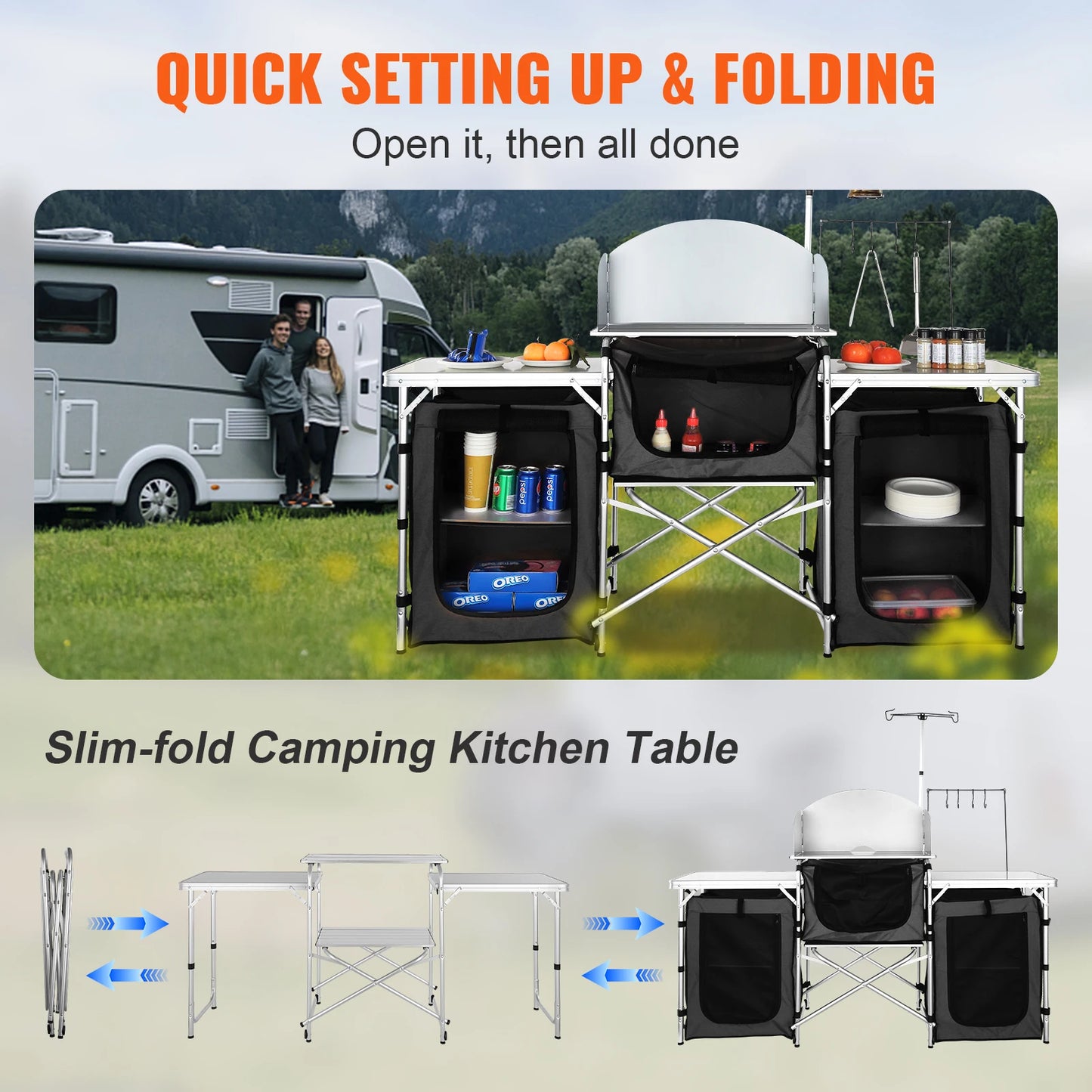 SucceBuy Camping Outdoor Kitchen Table Cabinet