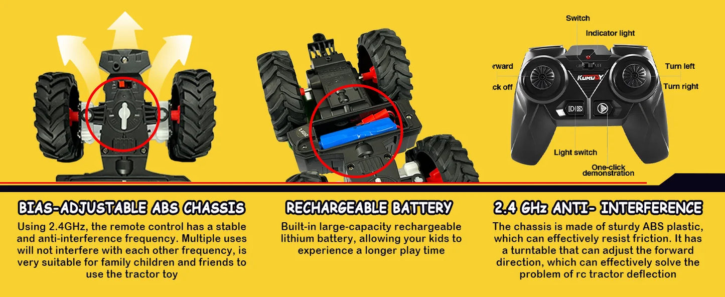 Remote Control Farm Tractor Toy - Realistic RC