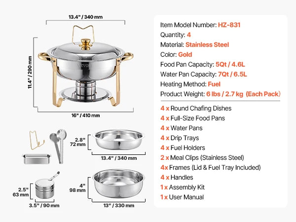 SucceBuy 4 Pack Chafing Dish Buffet Set Stainless