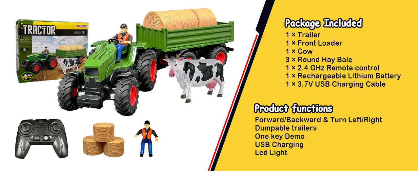 Remote Control Farm Tractor Toy - Realistic RC