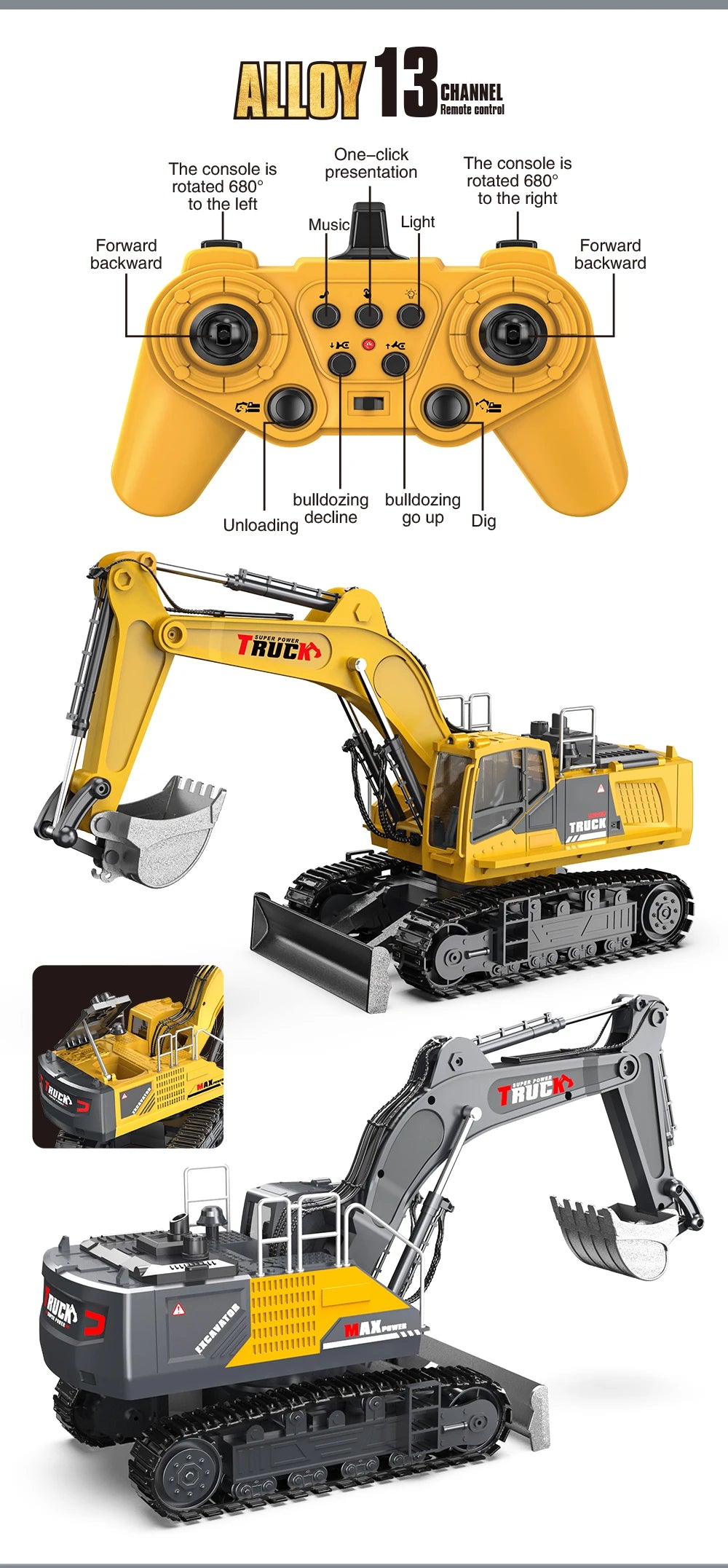 RC Spray Excavator Truck Simulation Sound Led