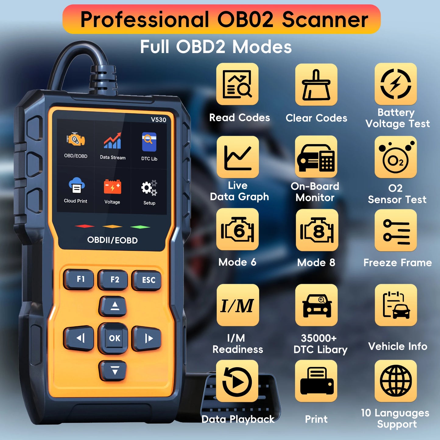 Professional OBD2 Scanner Diagnostic Tool, Check Engine
