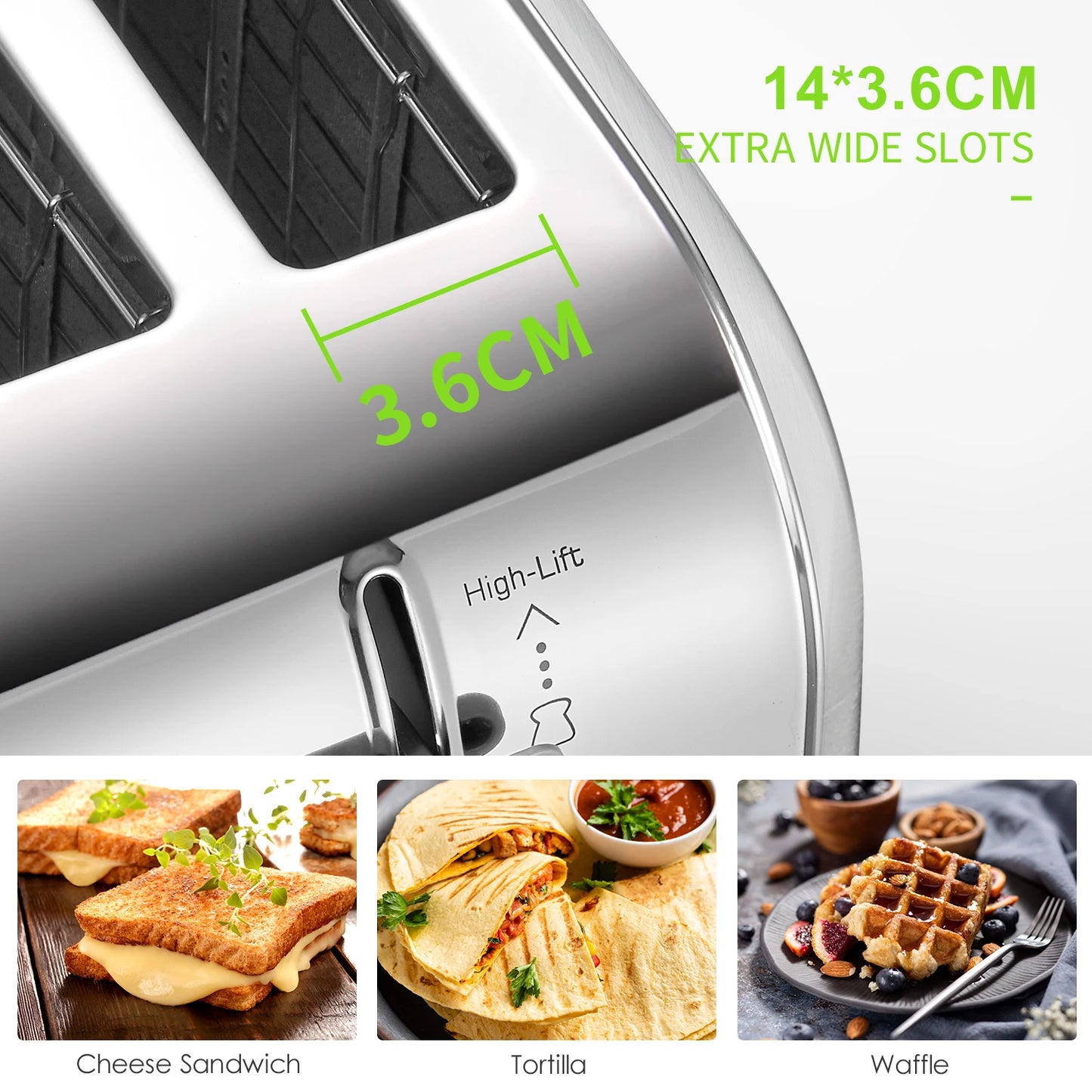 Toaster 4 Slice, Extra Wide Slots, Stainless Steel