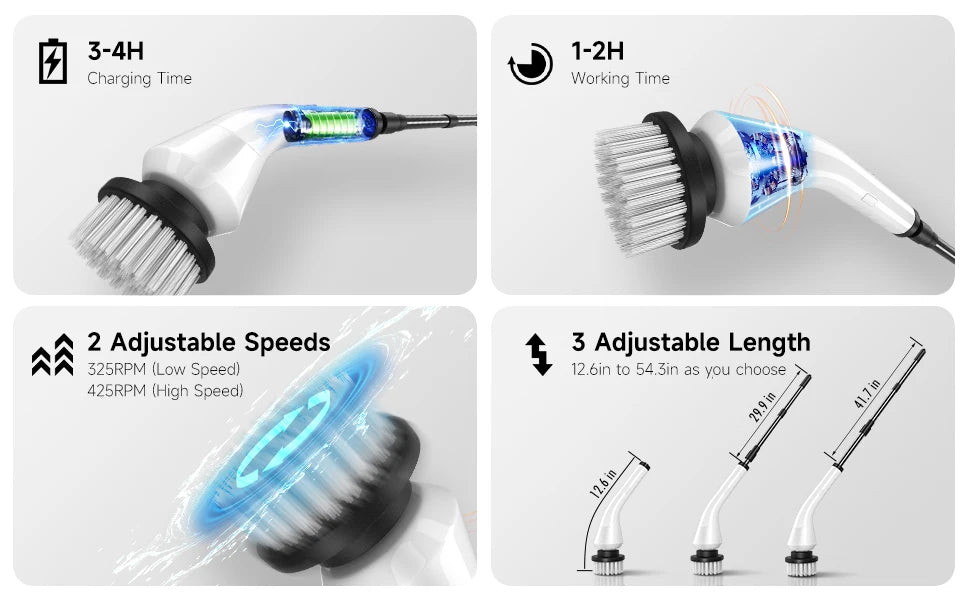 Electric scrubber with 8 Replaceable Brush Heads