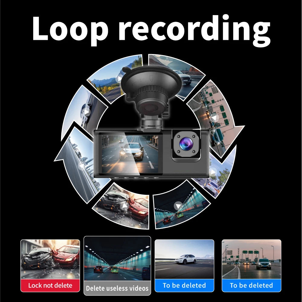 3 Channels Dash Camera For Cars HD 1080P Video