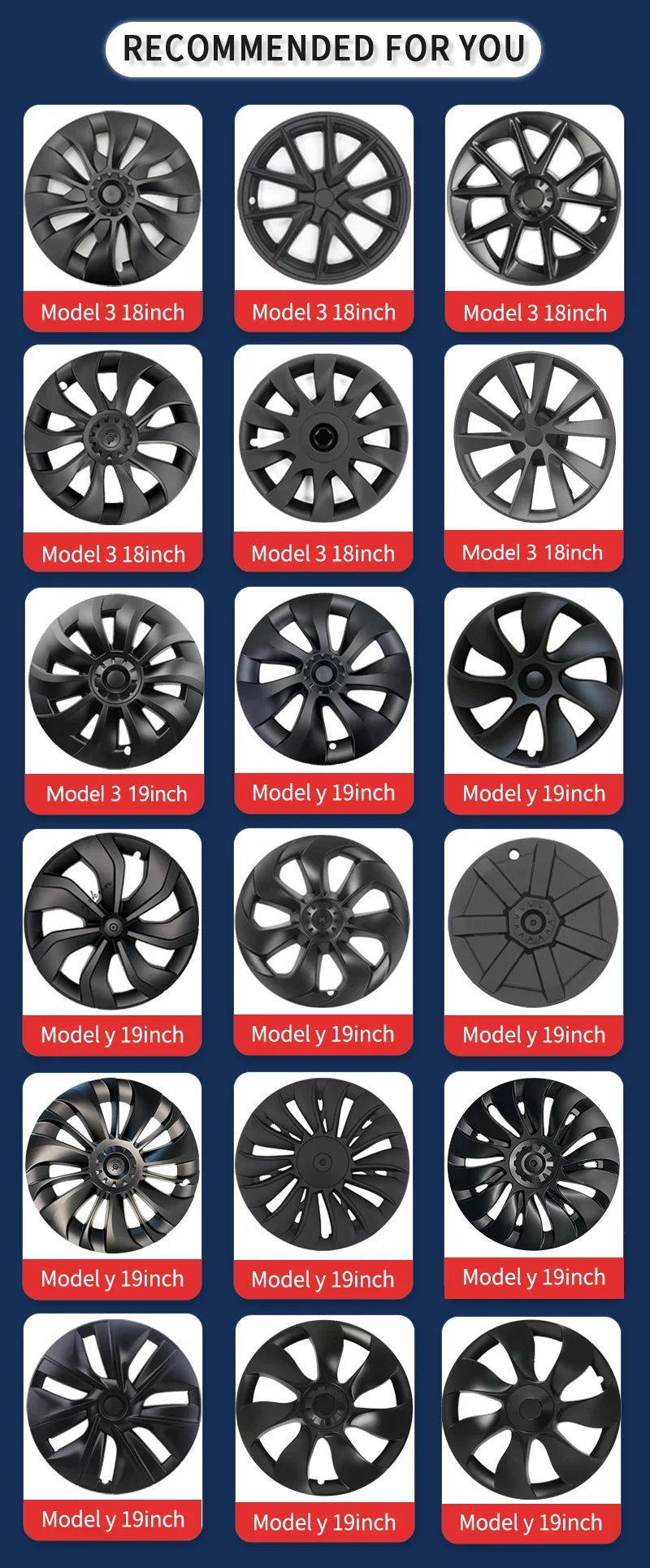 YIKUN 4PCS Wheel Cover for Tesla Model Y 19 Inch