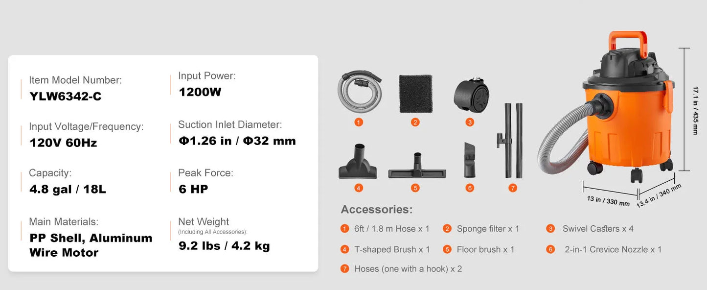 SucceBuy Stainless Steel Wet Dry Shop Vacuum
