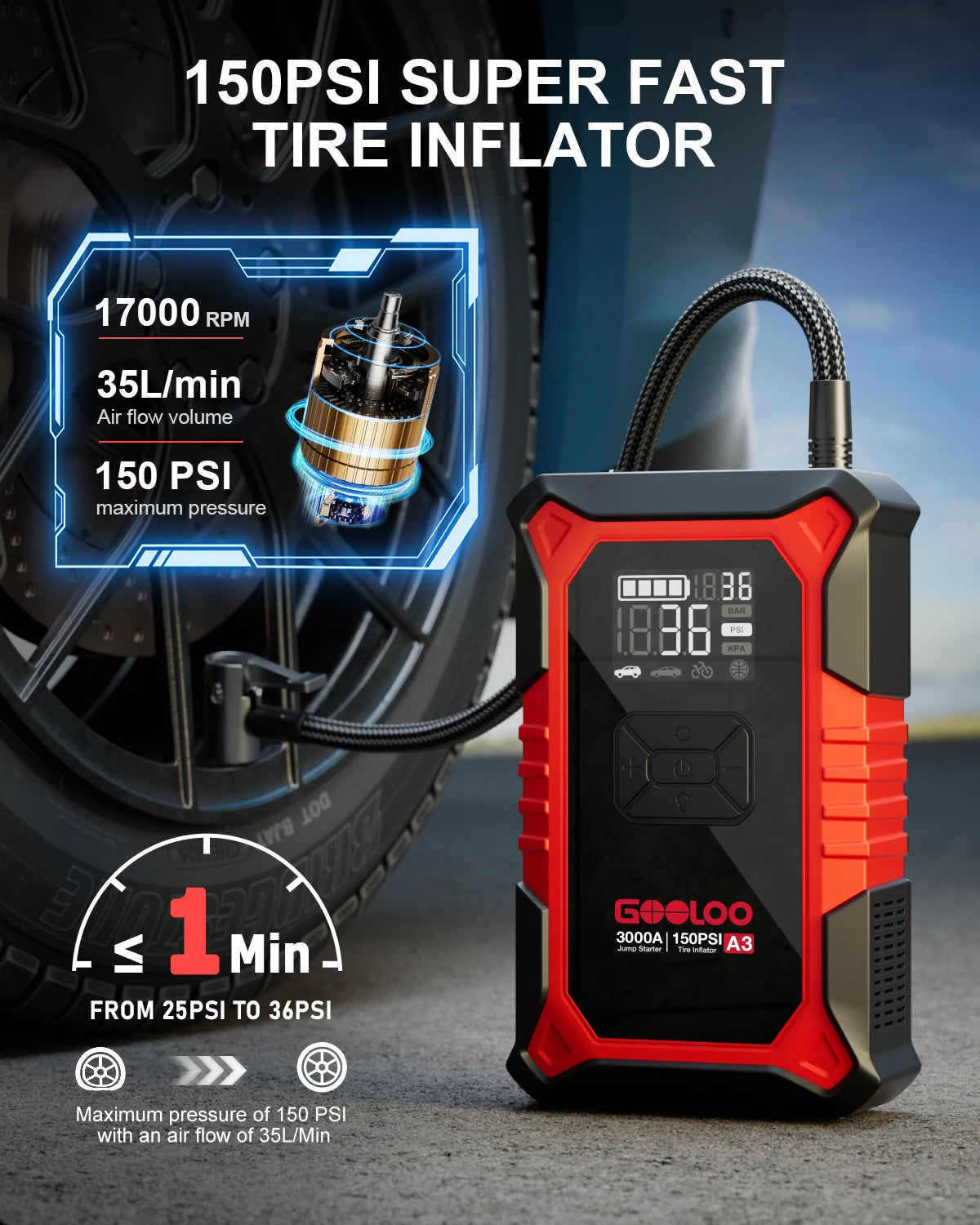 GOOLOO Jump Starter with Air Compressor