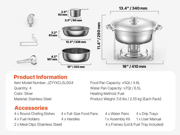 SucceBuy 4 Pack Chafing Dish Buffet Set Stainless