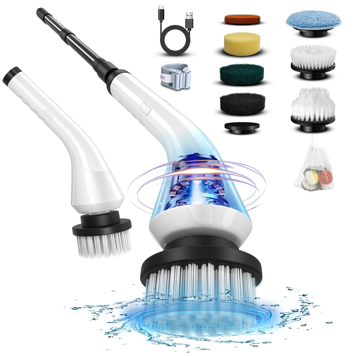 Electric scrubber with 8 Replaceable Brush Heads