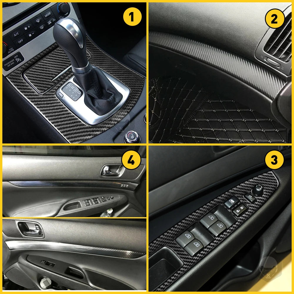 1Set Black Carbon fiber Style Car Interior