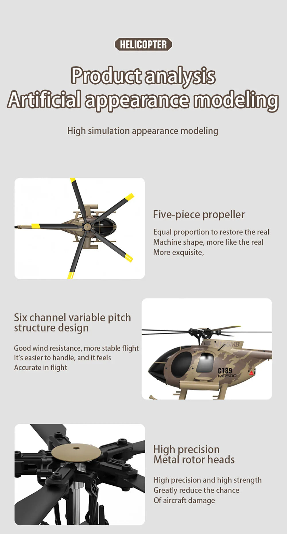 RC Fixed Height Single Blade Flybarless Helicopter