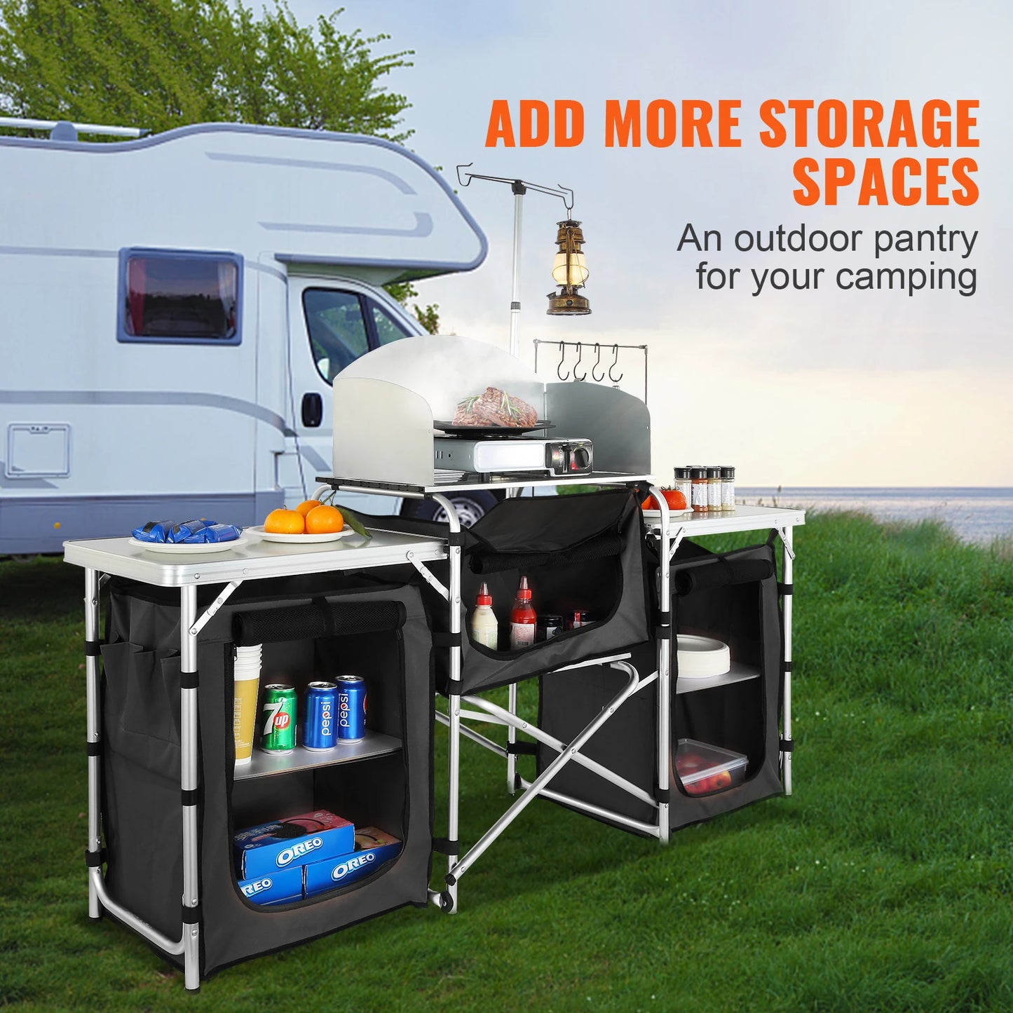 SucceBuy Camping Outdoor Kitchen Table Cabinet