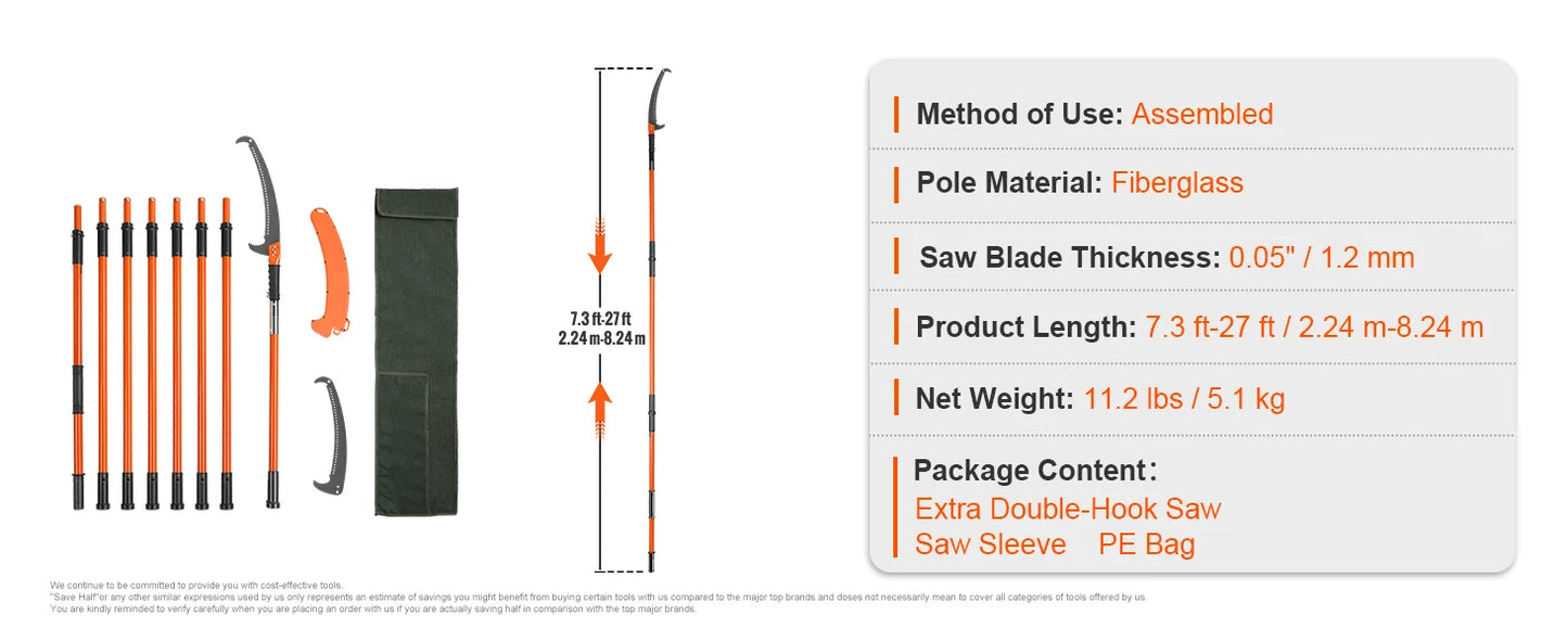 SucceBuy Manual Pole Saw Extendable Tree Pruner