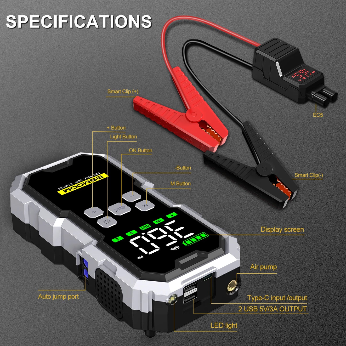150PSI Air Pump Car Battery Emergency Boosters 7000A