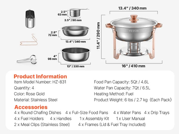 SucceBuy 4 Pack Chafing Dish Buffet Set Stainless