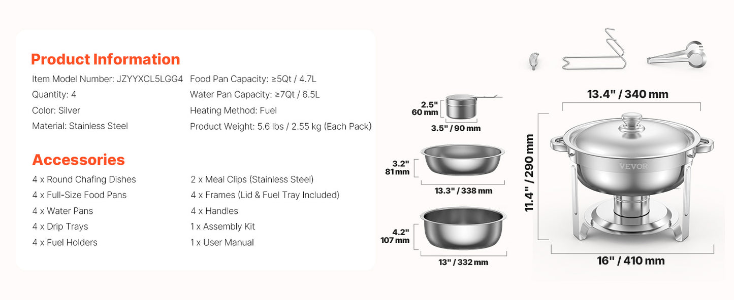 SucceBuy 4 Pack Chafing Dish Buffet Set Stainless