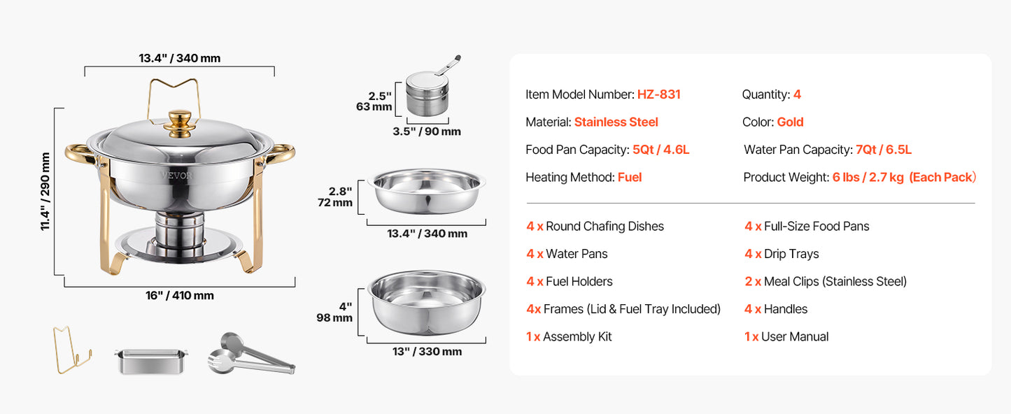 SucceBuy 4 Pack Chafing Dish Buffet Set Stainless