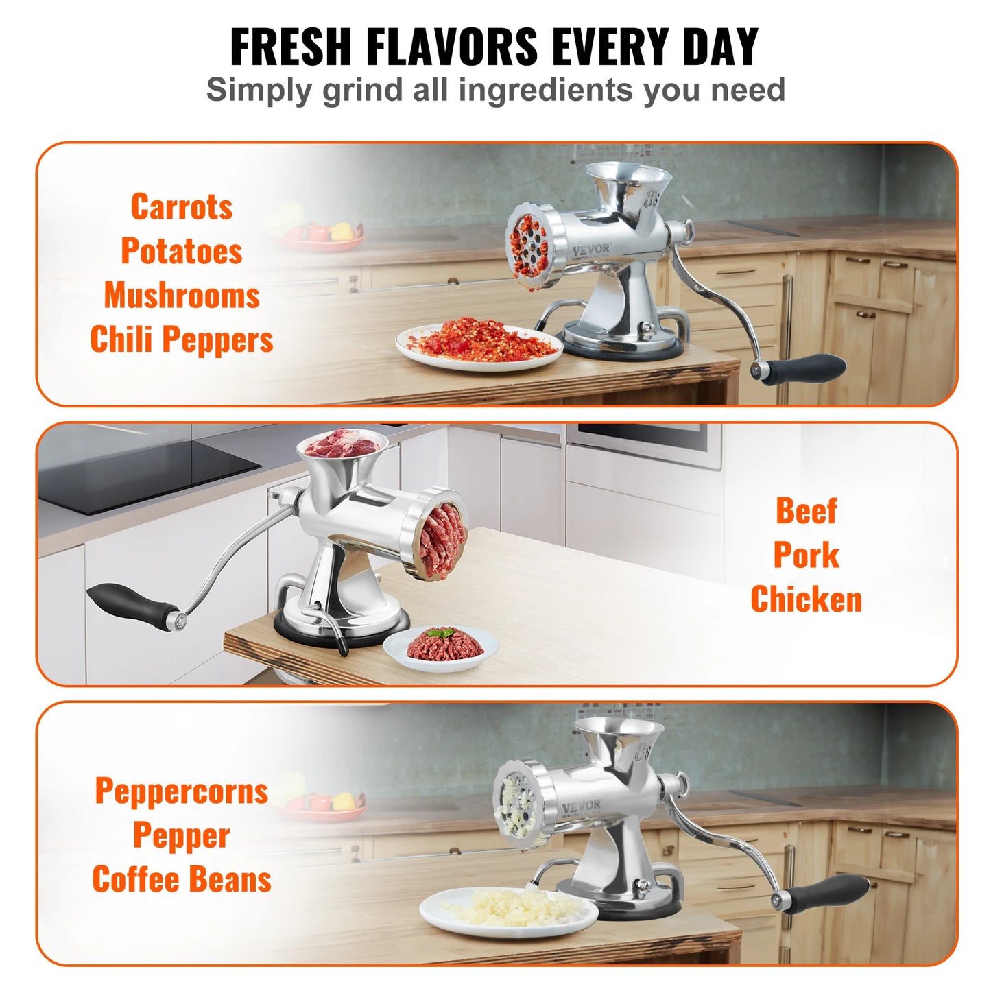 Manual Meat Grinder 304 Stainless Steel Hand