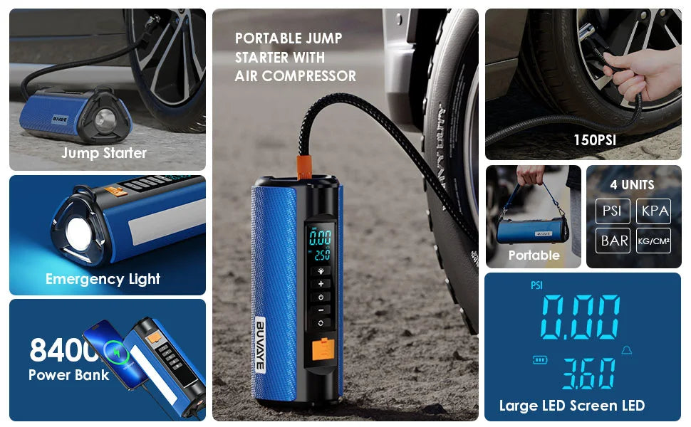 BUVAYE Car Jump Starter Air Pump Outdoor