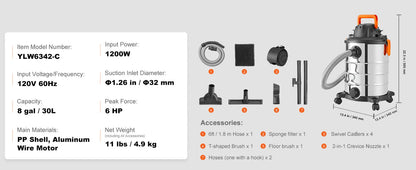 SucceBuy Stainless Steel Wet Dry Shop Vacuum