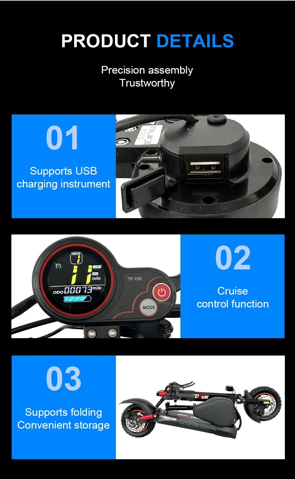 800W Powerful Electric Kick Scooter Anti-skid