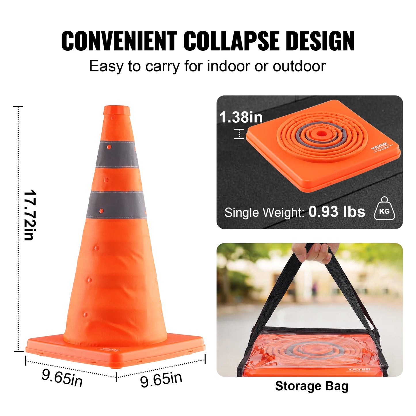 SucceBuy Safety Cones 2/4Pack 18/28inch Collapsible Traffi