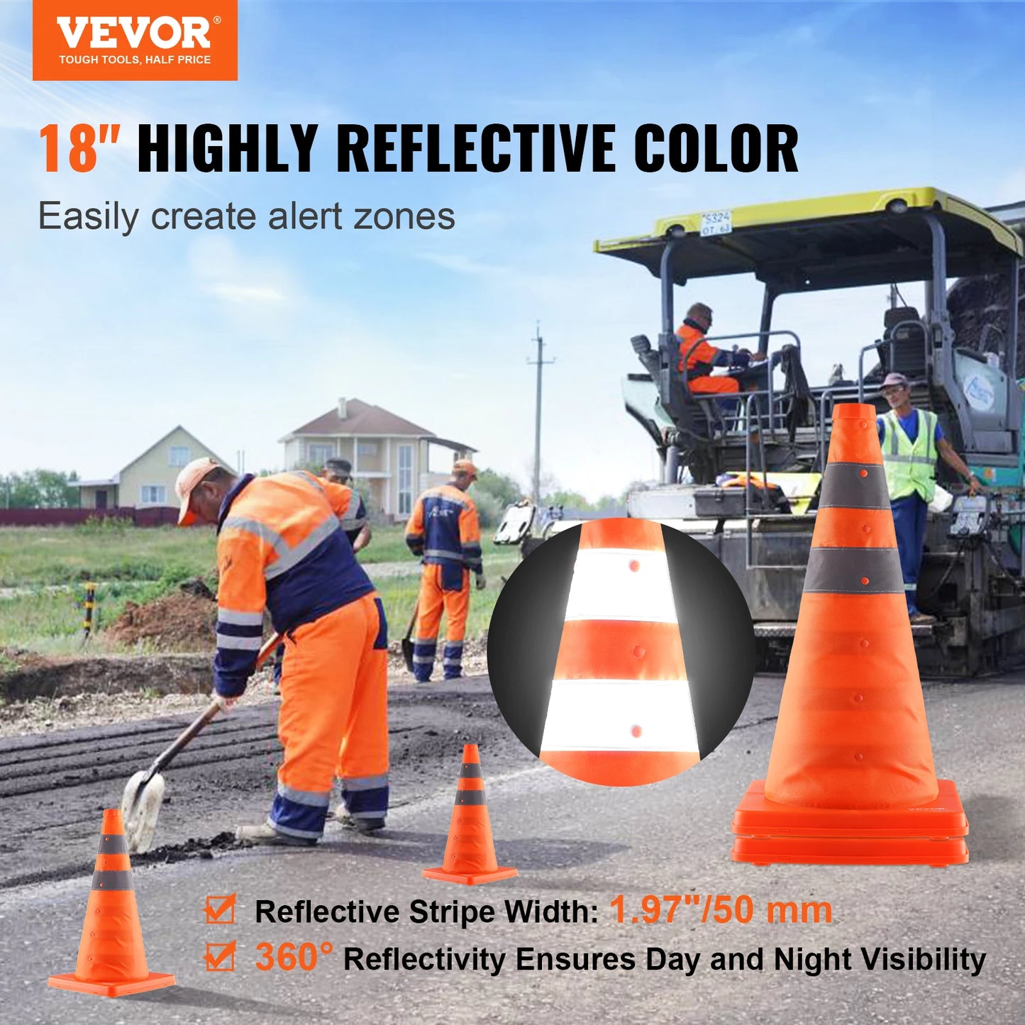 SucceBuy Safety Cones 2/4Pack 18/28inch Collapsible Traffi