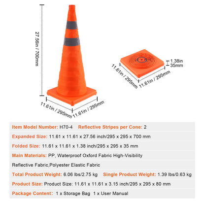 SucceBuy Safety Cones 2/4Pack 18/28inch Collapsible Traffi