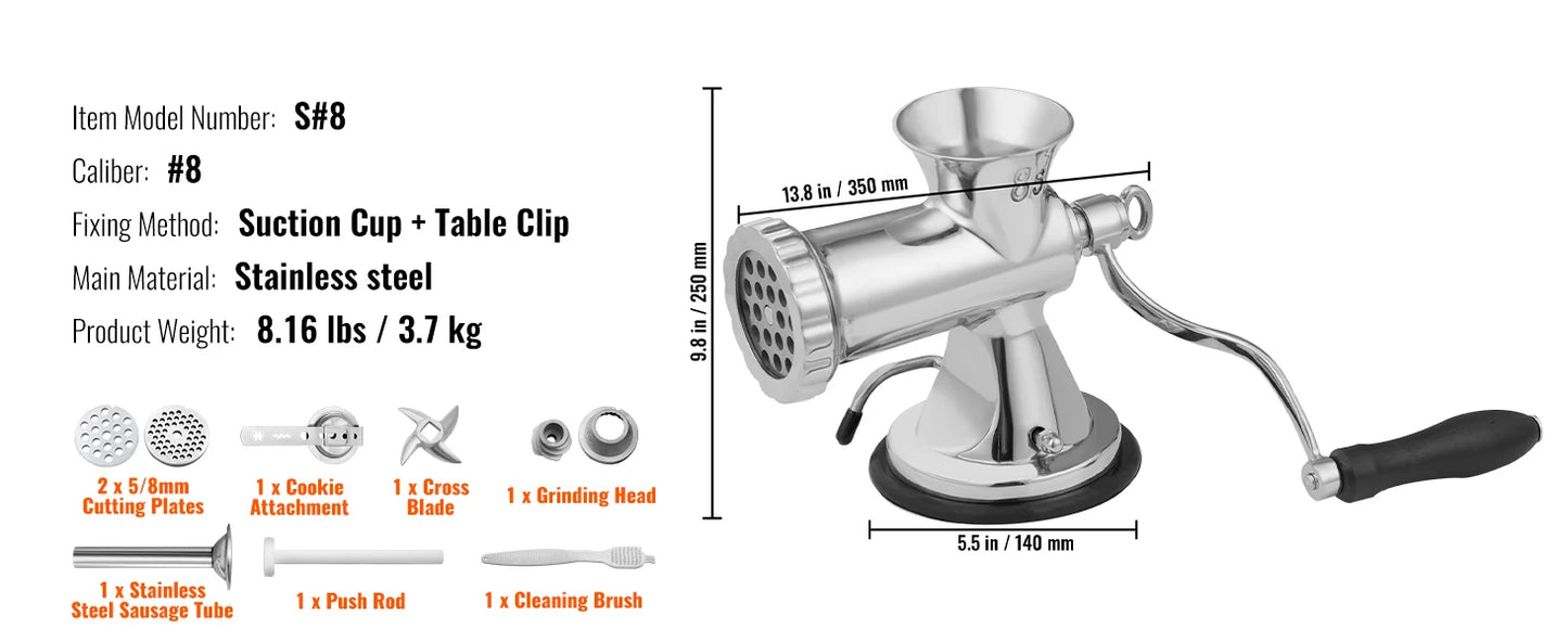 Manual Meat Grinder 304 Stainless Steel Hand