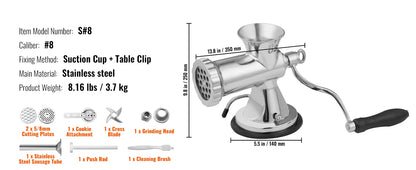 Manual Meat Grinder 304 Stainless Steel Hand