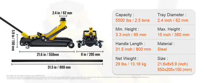 SucceBuy 2.5T Floor Hydraulic Jack Pneumatic