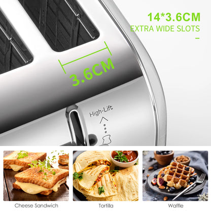Toaster 4 Slice, Extra Wide Slots, Stainless Steel
