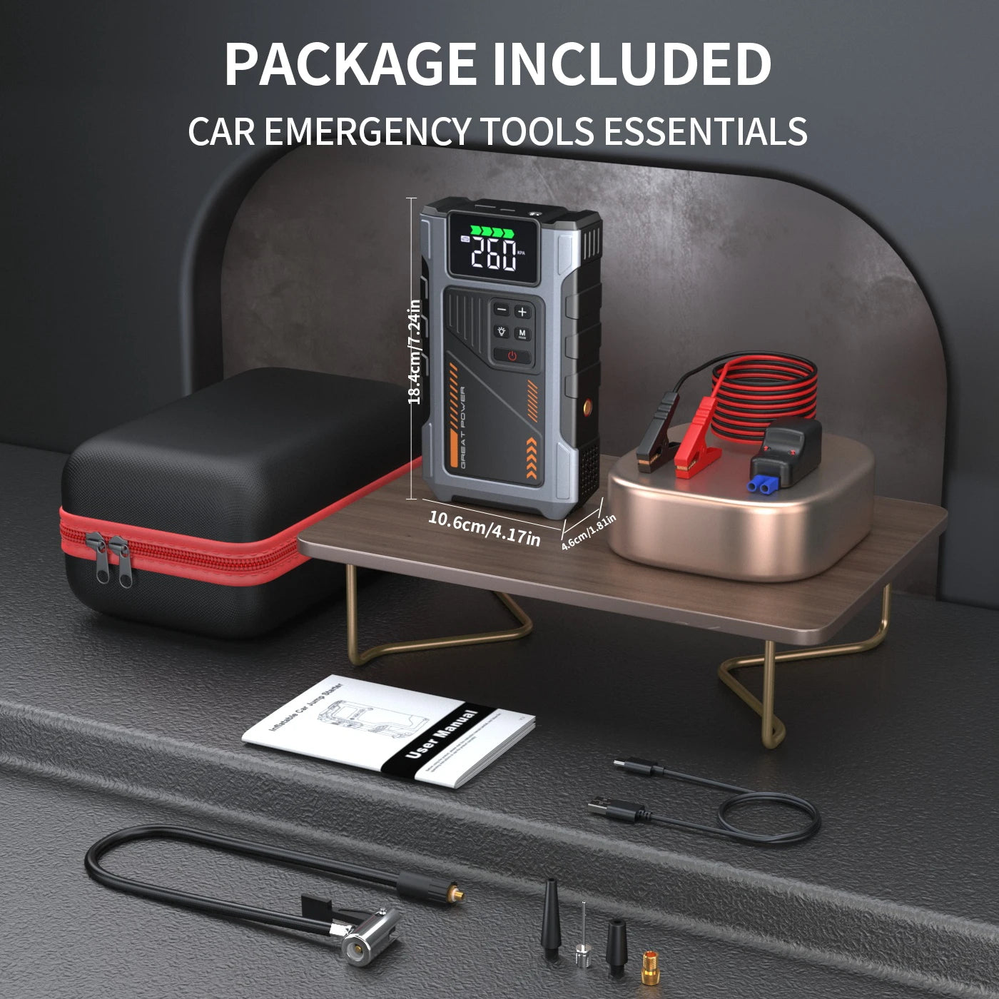 Portable Car Jump Starter With Air Compressor,
