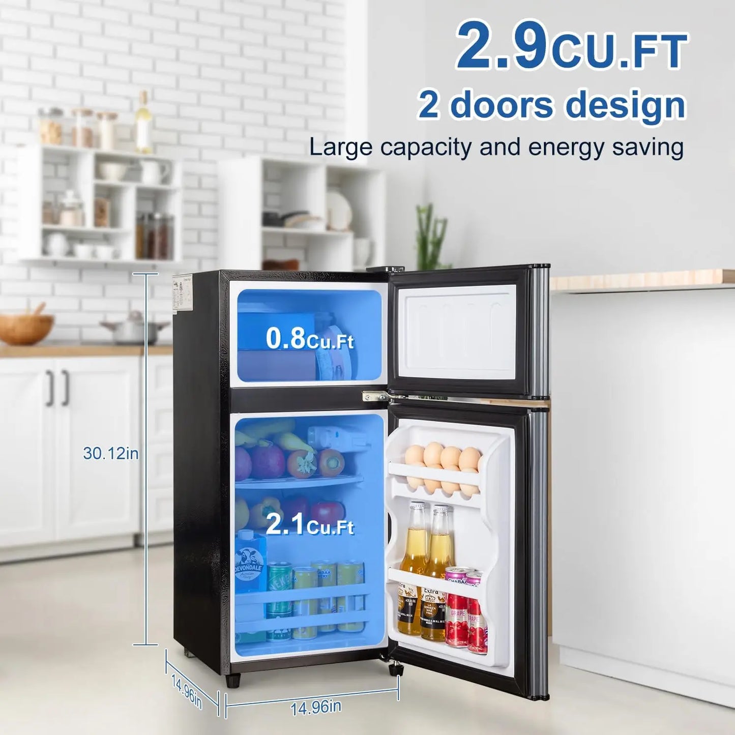 Mini Fridge with Freezer, 2.9 Cu.Ft Energy Saving