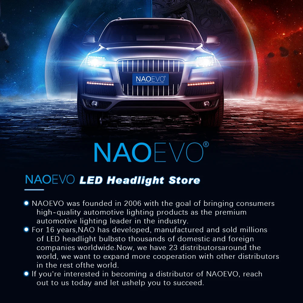 NAOEVO H7 H4 LED 60W 20000LM Car Headlight H1 H8 H9 H1