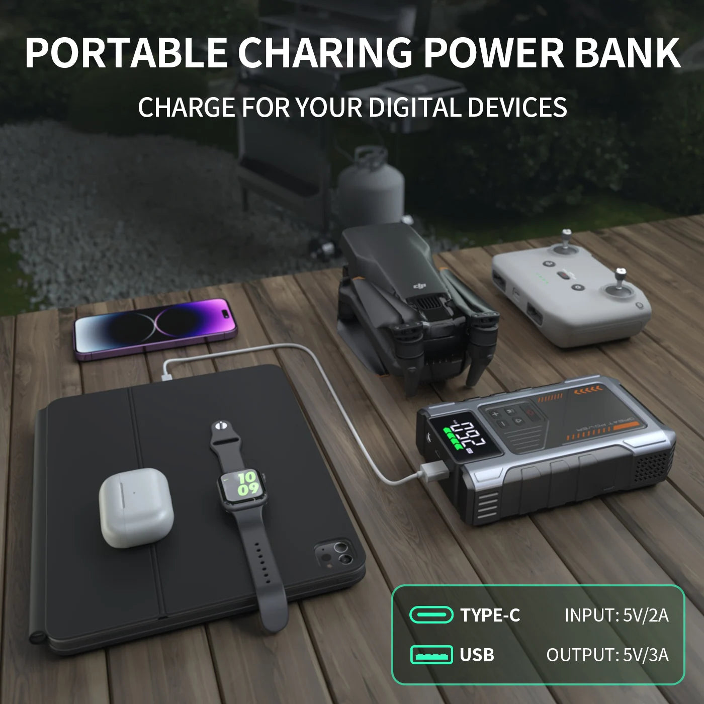 Portable Car Jump Starter With Air Compressor,