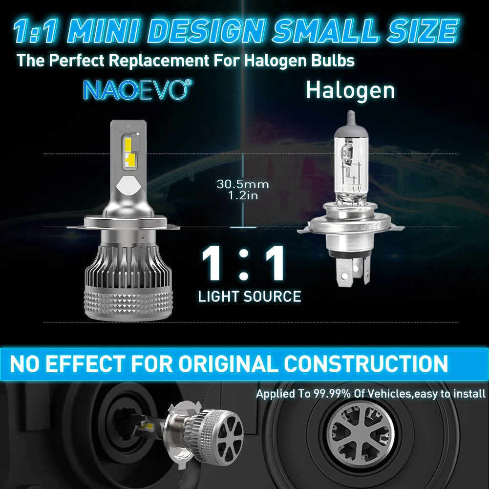 NAOEVO H7 H4 LED 60W 20000LM Car Headlight H1 H8 H9 H1