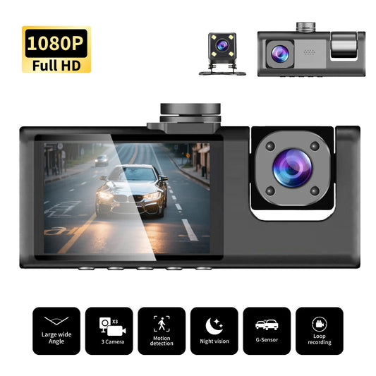3 Channels Dash Camera For Cars HD 1080P Video