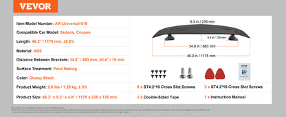 VEVOR GT Wing Car Spoiler 46.3 Universal Spoiler